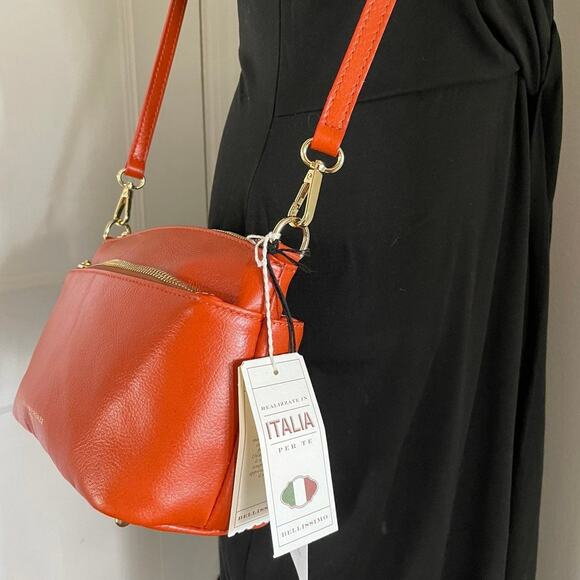 New DIVINA FIRENZE Orange Gold Crossbody Handbag Purse Quality Fine Leather - Picture 10 of 11